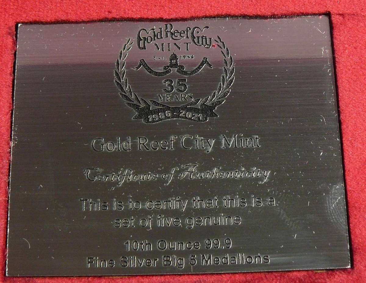 GOLD REEF CITY MINT BIG 5  5 x  1/10th Oz SILVER.999 COLLECTION