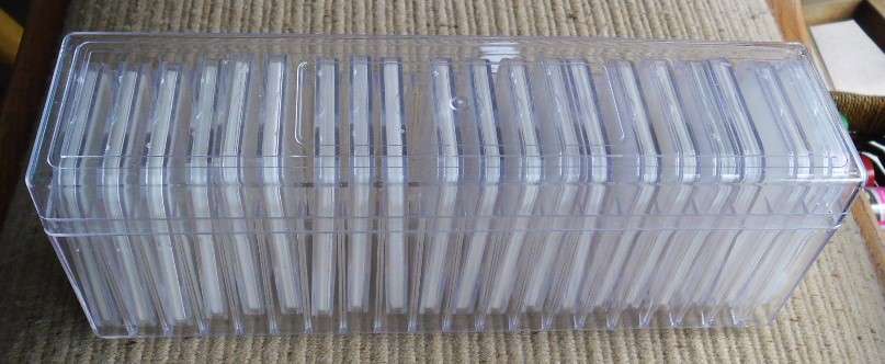 20 SLAB COIN HOLDER WITH VARIOUS WHITE INSERTS IN USED CONDITION NO COINS INC.