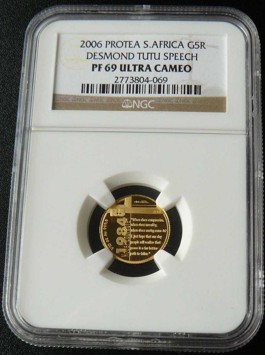 2006 DESMOND TUTU SPEECH GOLD 1/10TH COIN NGC GRADEDPF 69 UC
