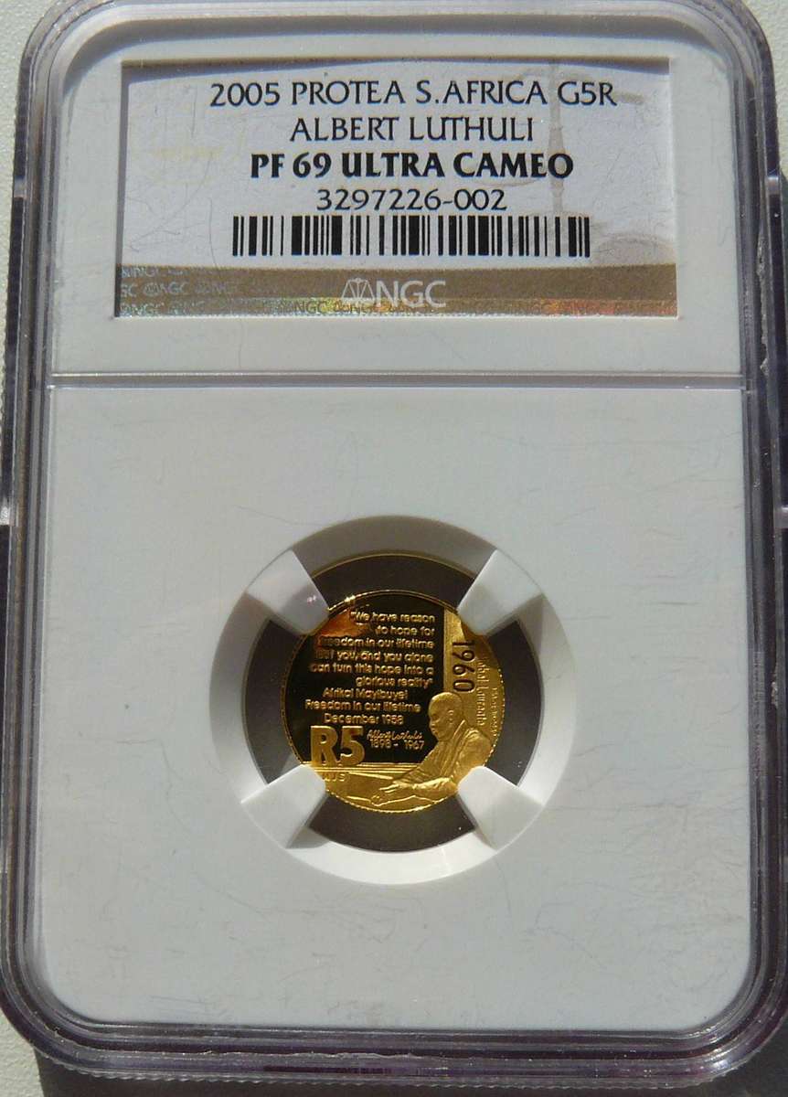 2005 GOLD 1/10TH ALBERT LUTHULI NGC GRADED PF 69 UC