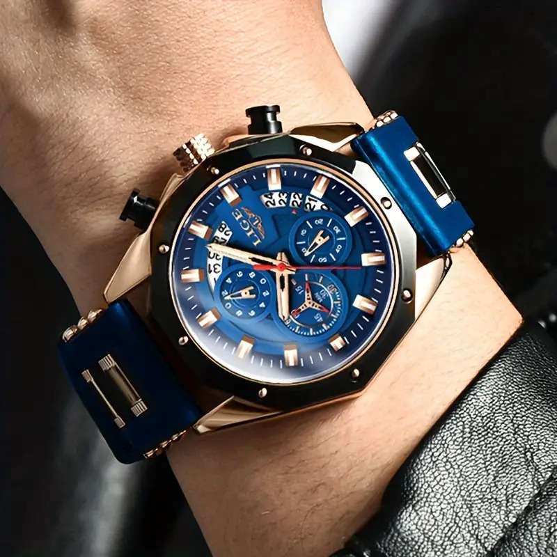 LIGE Watch for Men Fashion Casual Waterproof Luminous Chronograph Luxury Quartz Blue