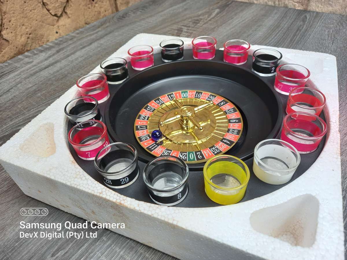 Roulette Drinking Game with 16 Shot Glasses - Complete Set in Box - Spins Smoothly - Perfect Gift