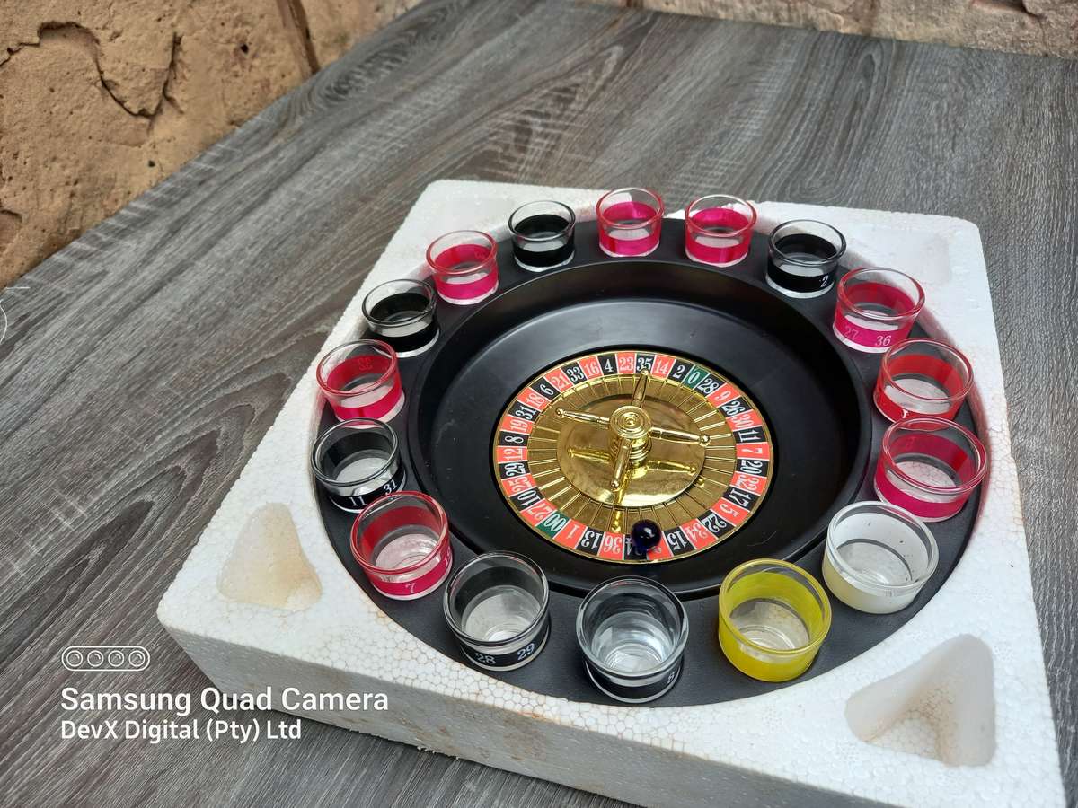 Roulette Drinking Game with 16 Shot Glasses - Complete Set in Box - Spins Smoothly - Perfect Gift