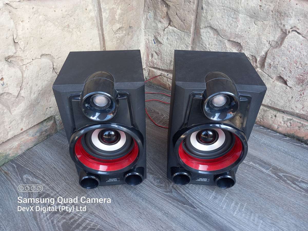 Verified Working - Retro JVC Hi-Fi Speakers - Model: MX-DN100 - Classic Red & Black - 35W Output