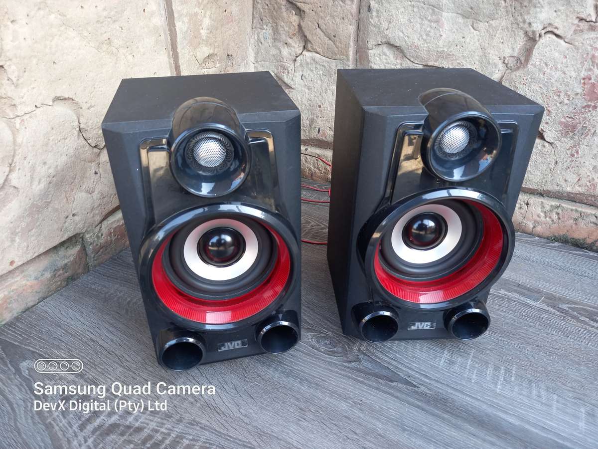 Verified Working - Retro JVC Hi-Fi Speakers - Model: MX-DN100 - Classic Red & Black - 35W Output