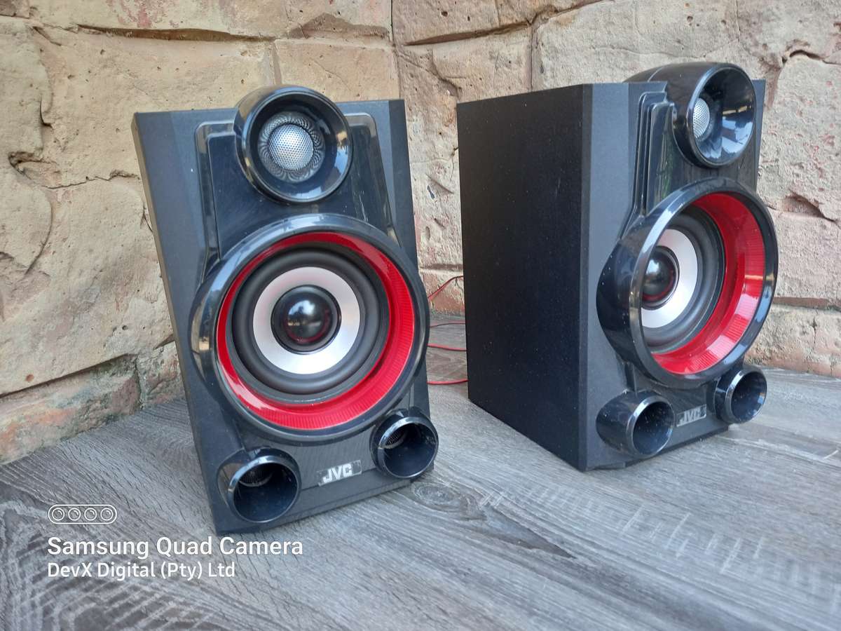 Verified Working - Retro JVC Hi-Fi Speakers - Model: MX-DN100 - Classic Red & Black - 35W Output