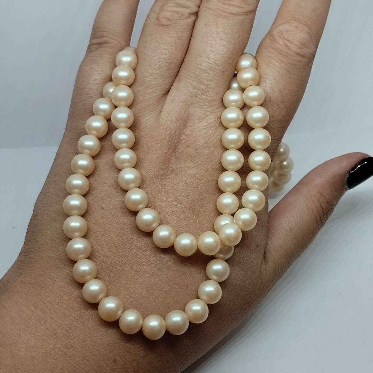 Double Layer Pearl Necklace with Sterling Silver Clasp #C0074