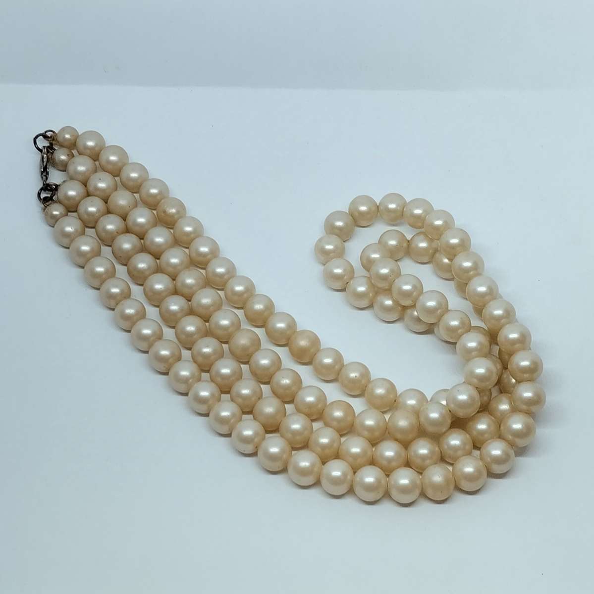 Double Layer Pearl Necklace with Sterling Silver Clasp #C0074