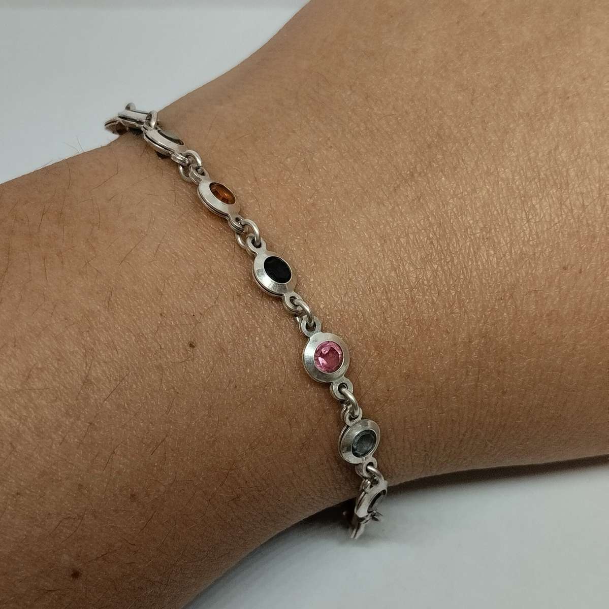 Sterling Silver Bracelet with Various Color Stones #S0047