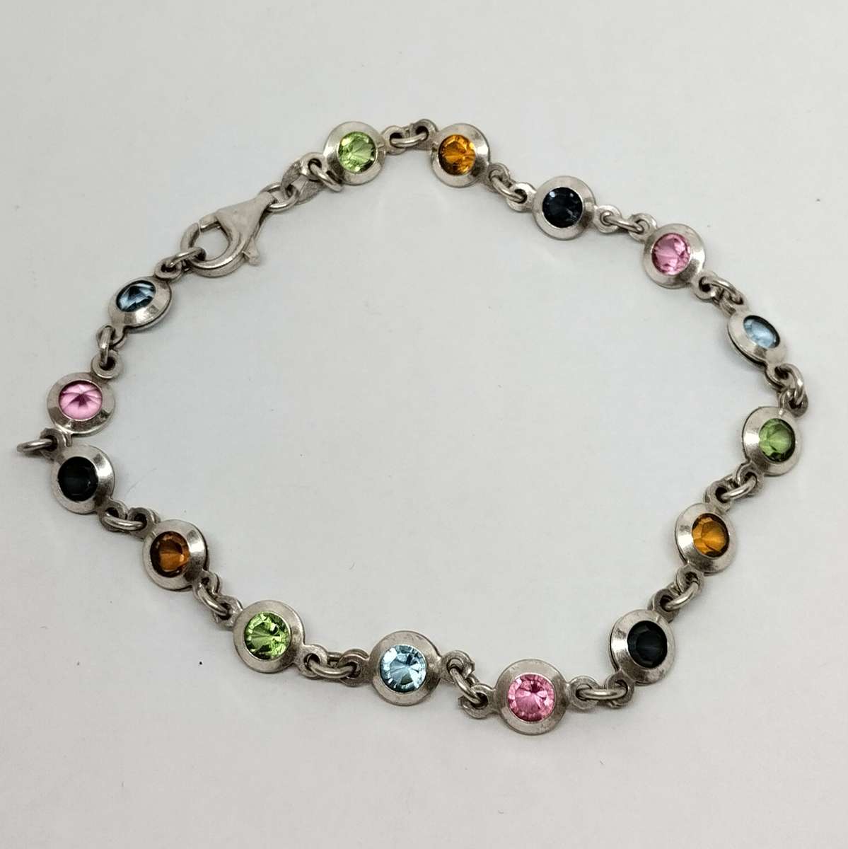 Sterling Silver Bracelet with Various Color Stones #S0047
