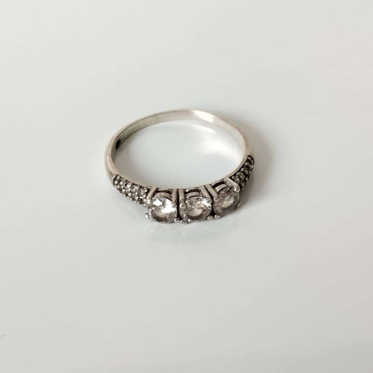 Sterling Silver Ring with Three Prominent Cubic Zirconias KW024