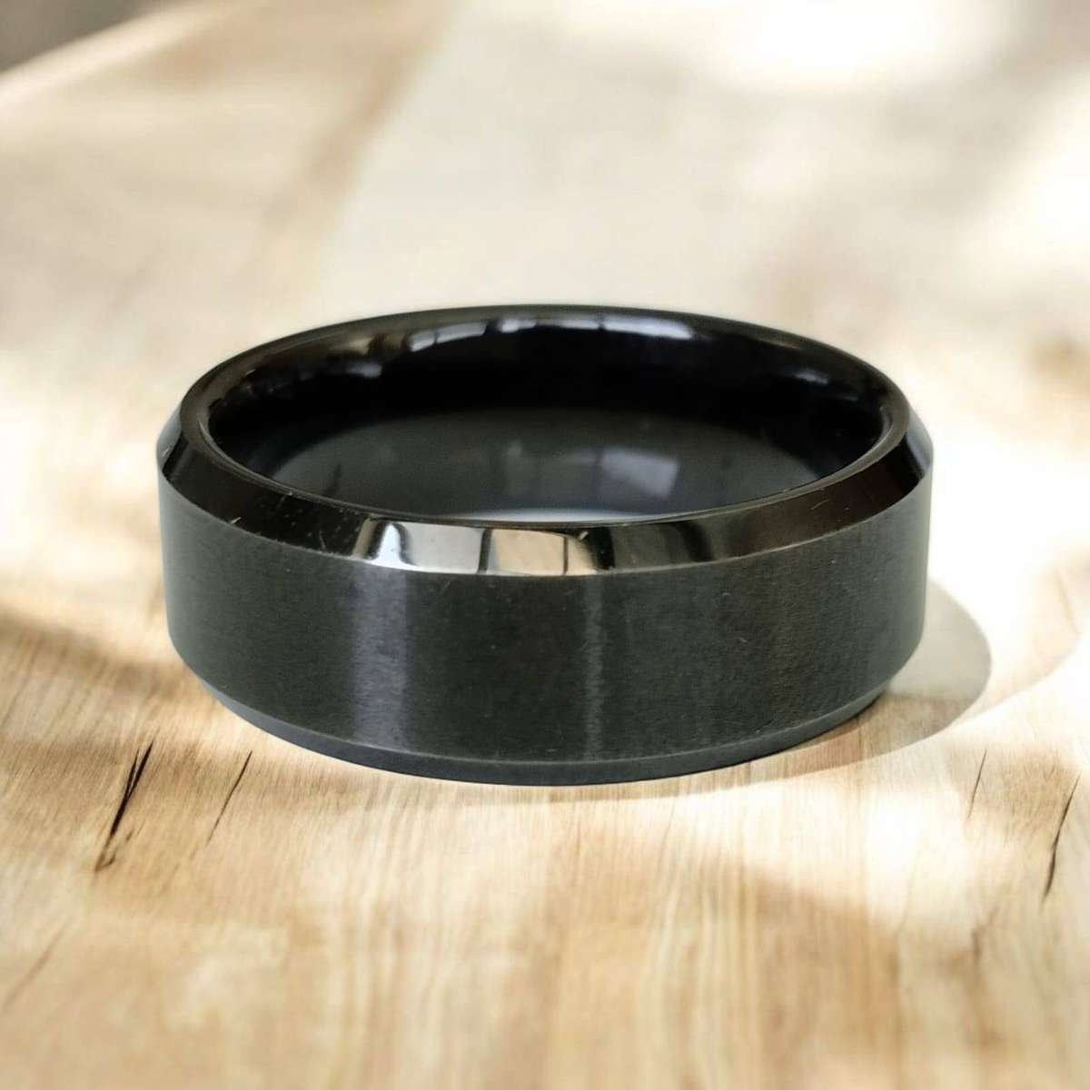 Black Stainless Steel Mens Ring #F0082