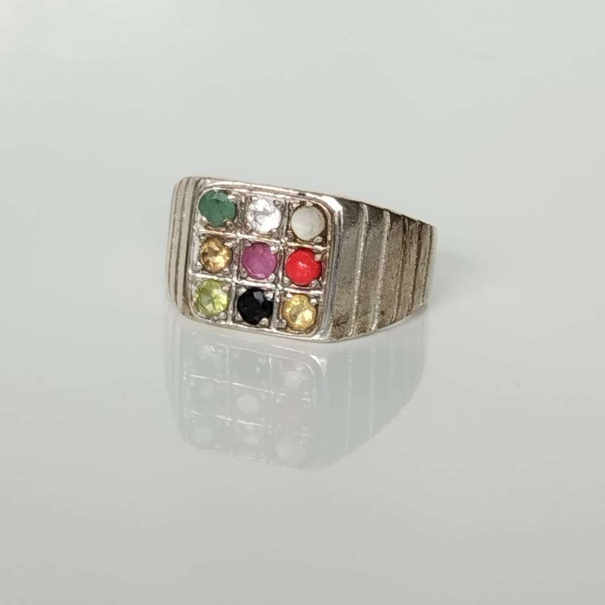 Sterling Silver Navratna Mens Ring