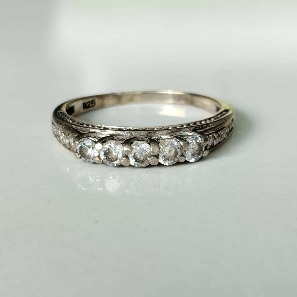 Sterling Silver Band Ring with Cubic Zirconias