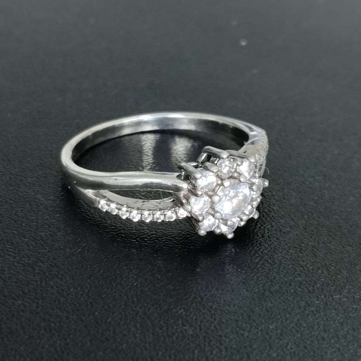 Sterling Silver Claw Set Cubic Zirconia Double Cluster Flower Ring