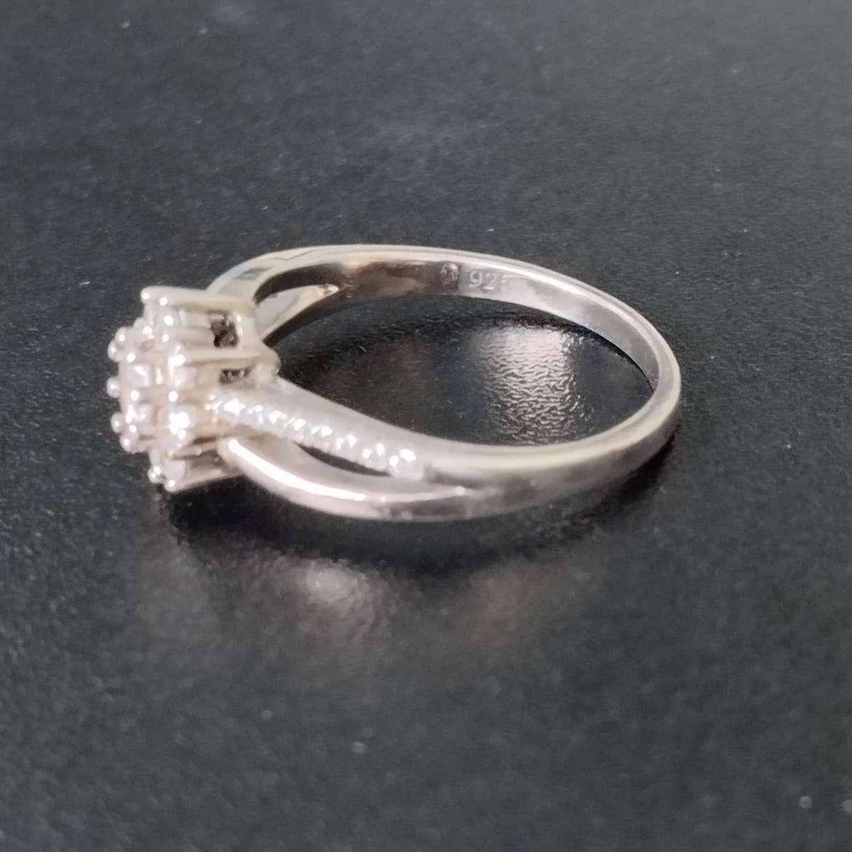 Sterling Silver Claw Set Cubic Zirconia Double Cluster Flower Ring