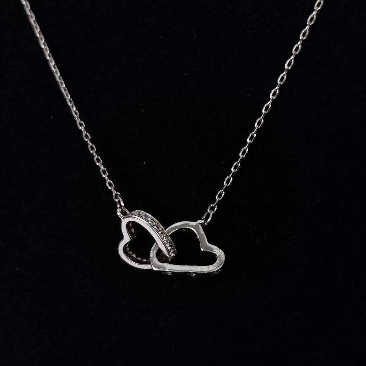 Sterling Silver Interlocking Hearts Necklace with Cubic Zirconia