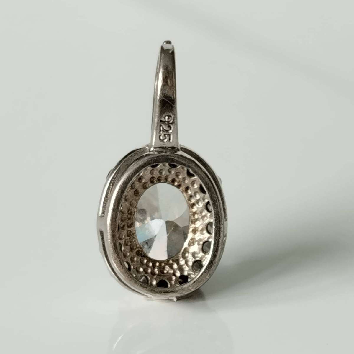 Sterling Silver Oval Cubic Zirconia Halo Pendant