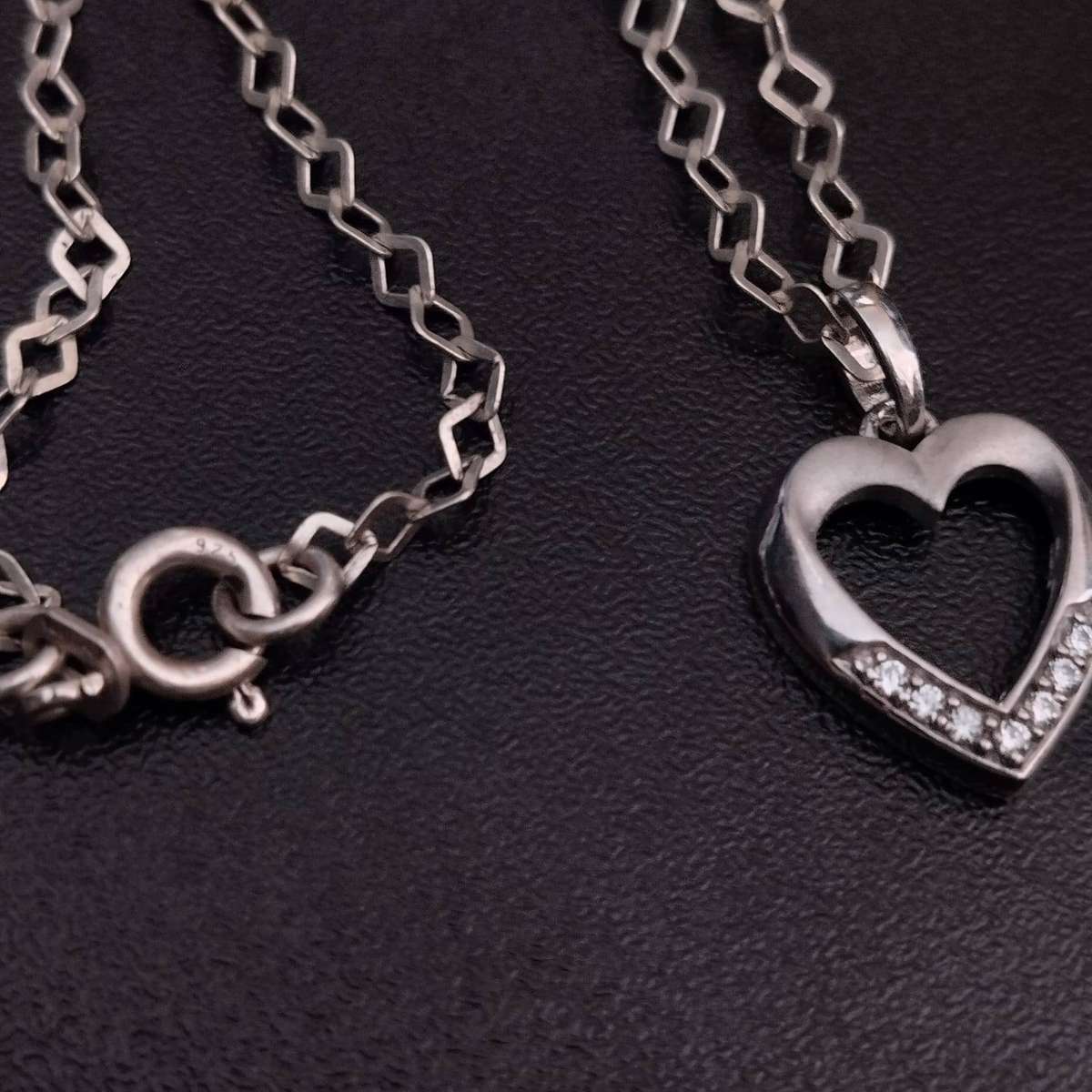 Sterling Silver Open Heart Necklace with Cubic Zirconias