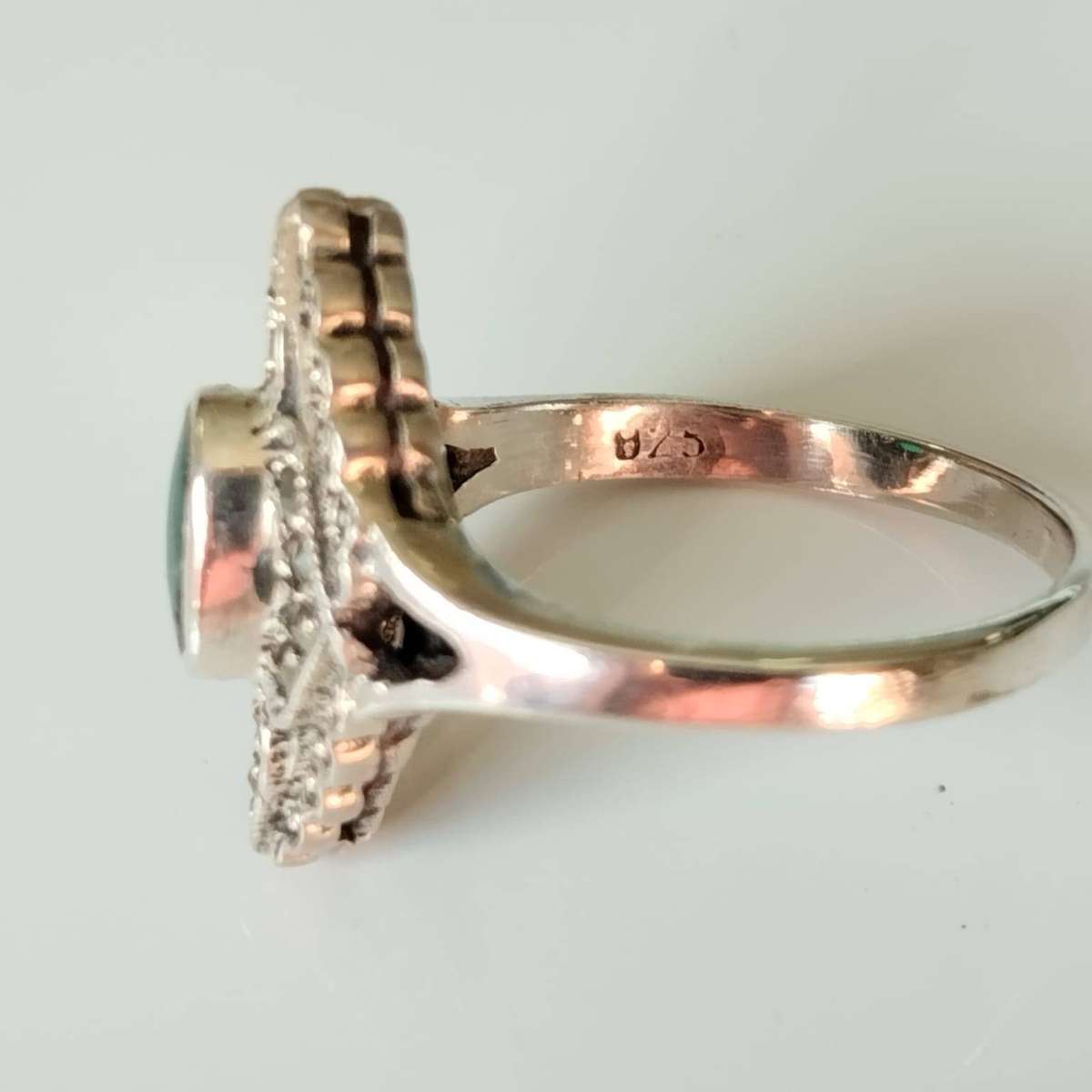 Sterling Silver Green Jade and Marcasite Ring #KWA036