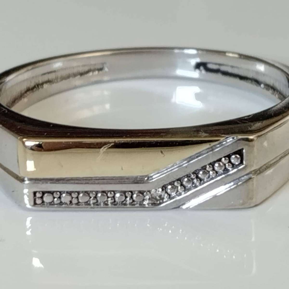 925 Sterling Silver Two-tone Cubic Zirconia Pave-set Ring