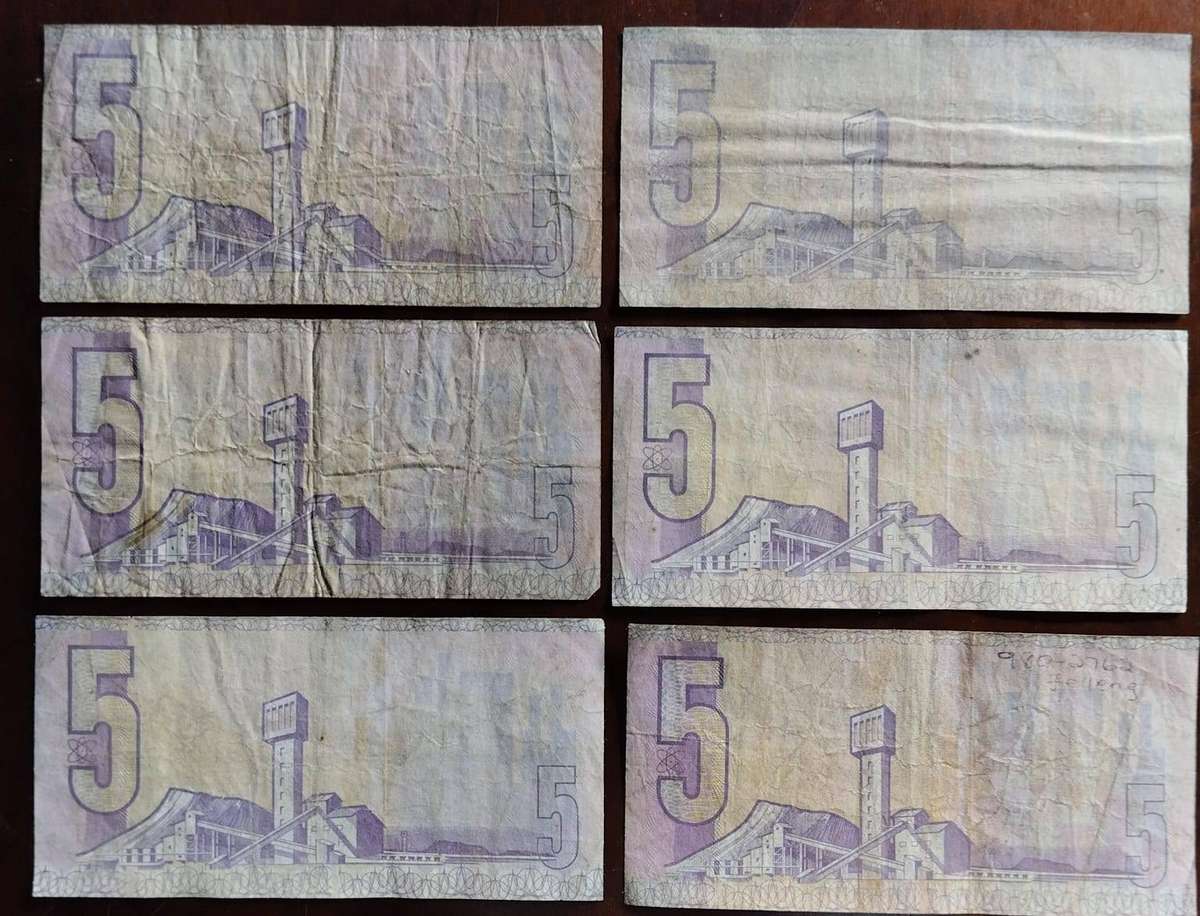 Lot of 6x Five Rand Notes. C L Stals 1990. First & Only Issue - Circulated #LT131