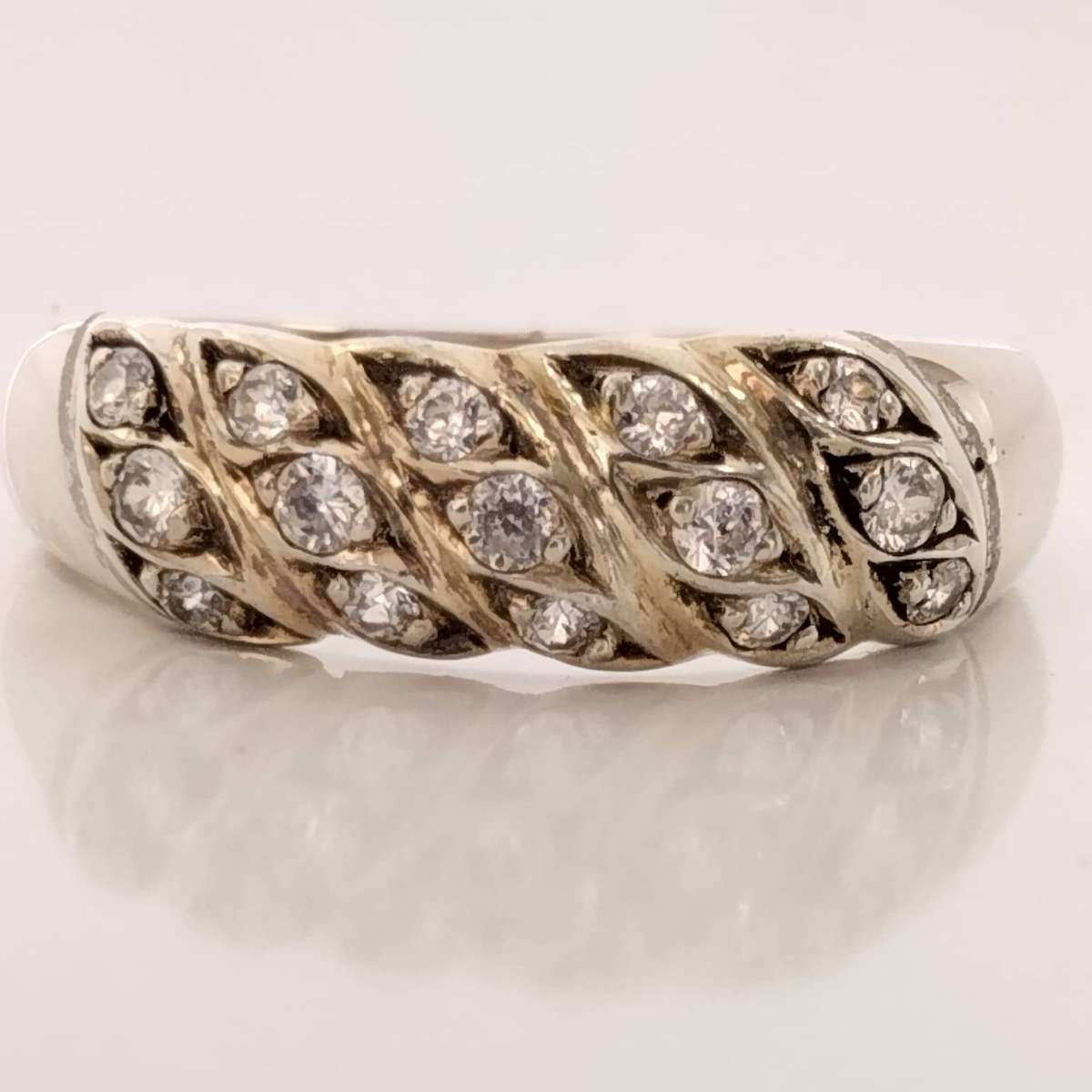 Sterling Silver Two-tone Twist Cubic Zirconia Ring