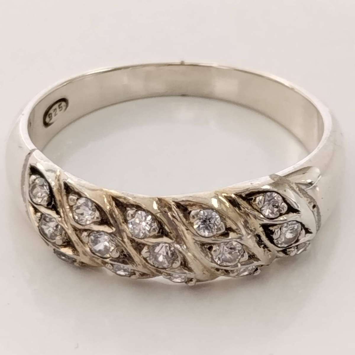 Sterling Silver Two-tone Twist Cubic Zirconia Ring