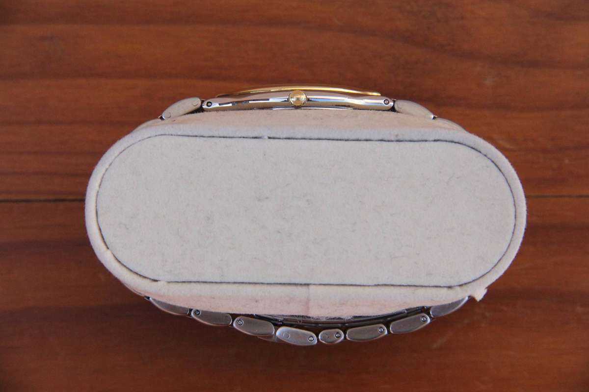 RARE OMEGA DEVILLE QUARTZ 'SYMBOL' WATCH - STAINLESS STEEL & 18K GOLD BEZEL