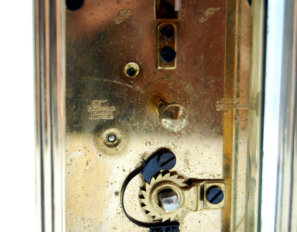 Fema Brass Carriage Clock, made in UK, Incabloc Platform Escapement, Working