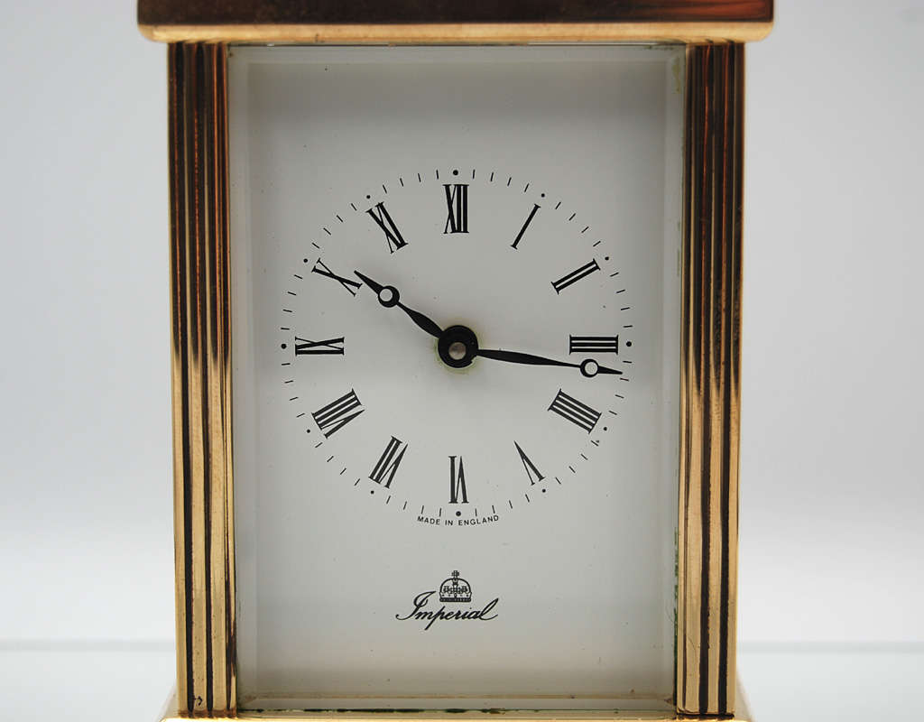 Fema Brass Carriage Clock, made in UK, Incabloc Platform Escapement, Working