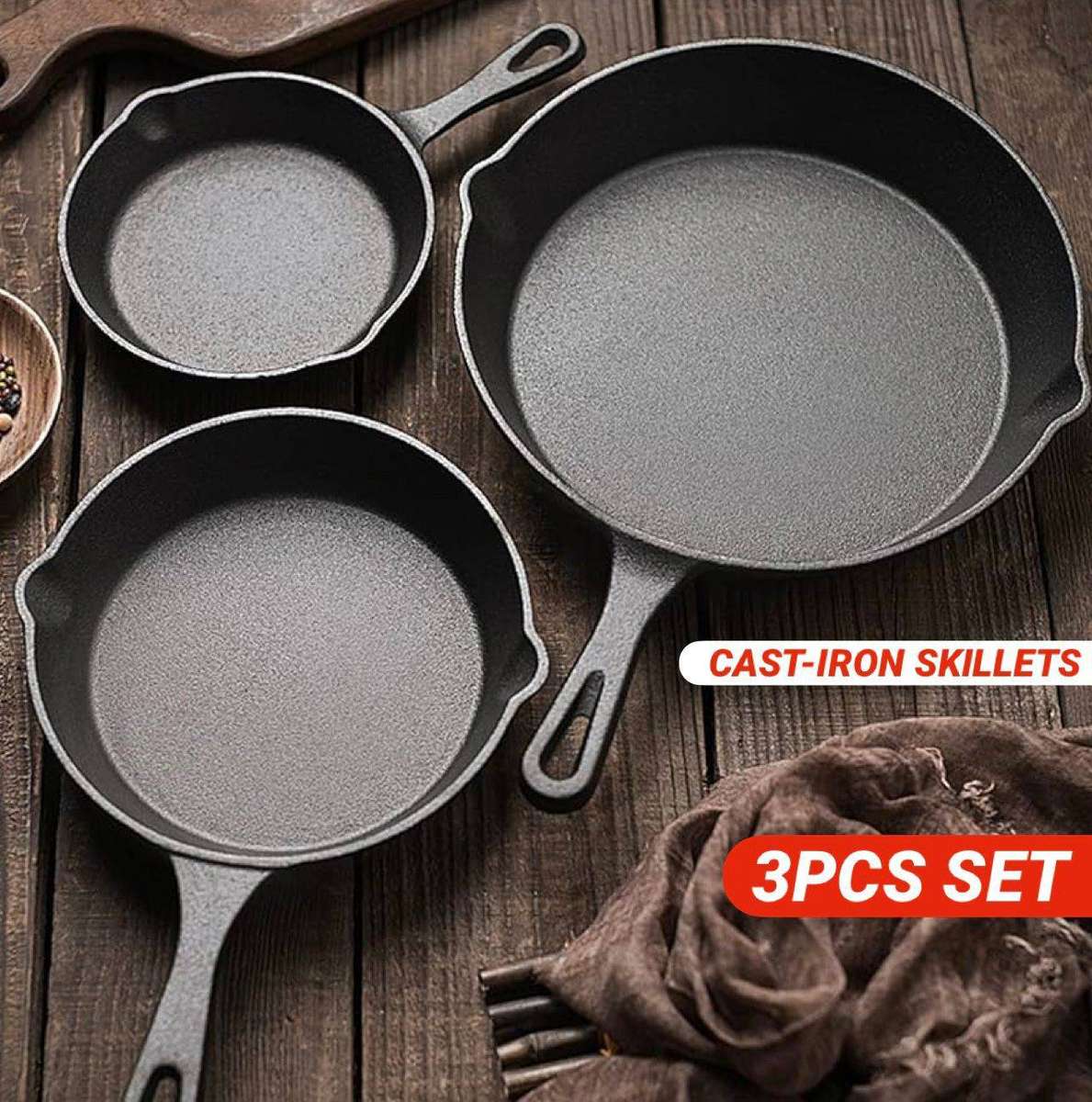 AIYI 3PCS _CAST-IRON SKILLET SET