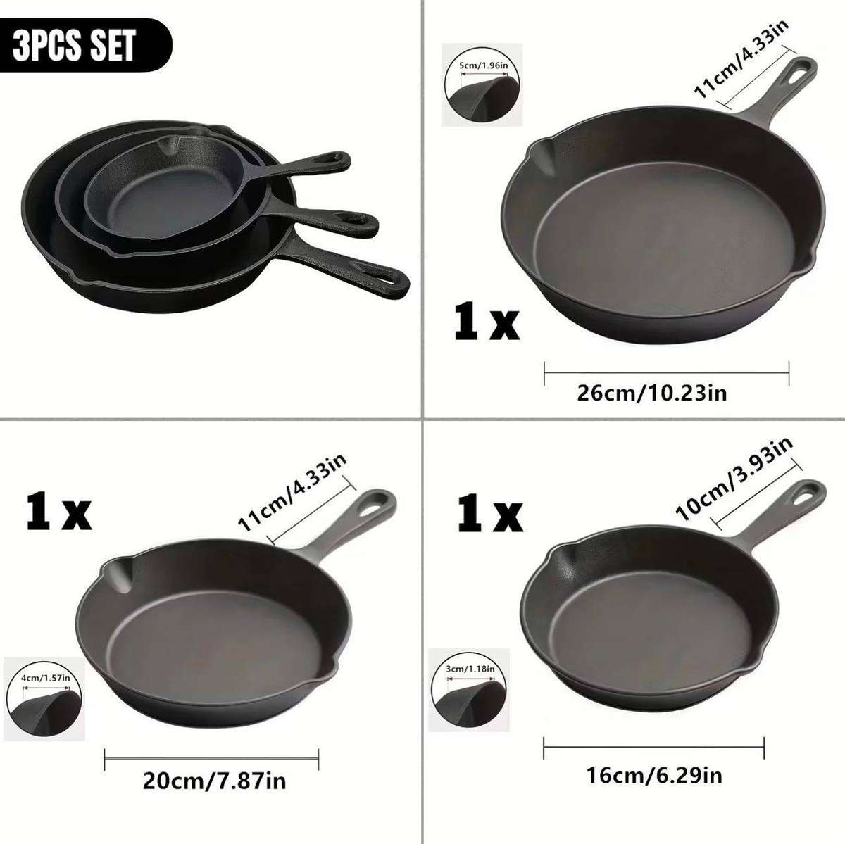AIYI 3PCS _CAST-IRON SKILLET SET