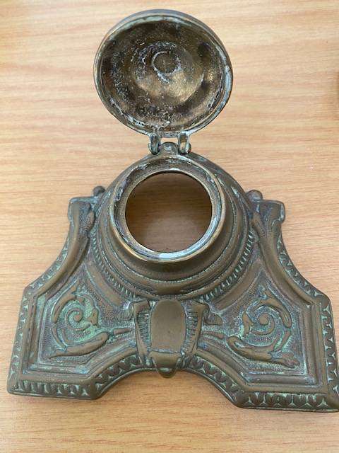 VICTORIAN BRASS AND GLASS INK WELLS