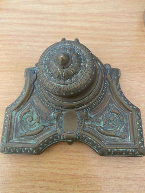 VICTORIAN BRASS AND GLASS INK WELLS