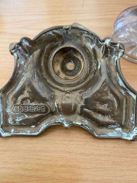 VICTORIAN BRASS AND GLASS INK WELLS