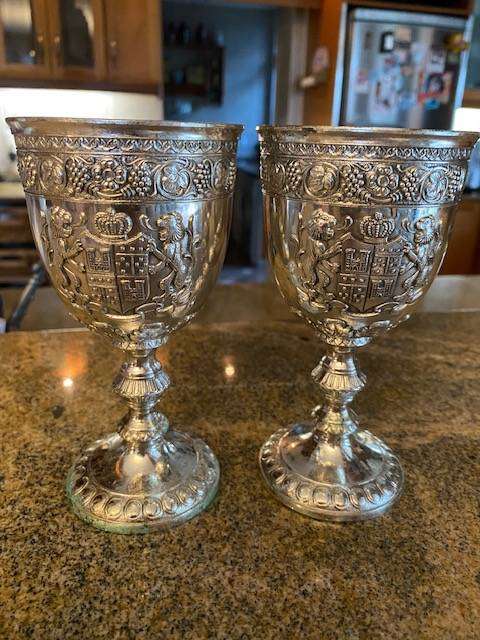 TWO VINTAGE SILVER PLATED GOBLETS  ENGLISH CREST