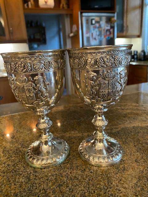 TWO VINTAGE SILVER PLATED GOBLETS  ENGLISH CREST