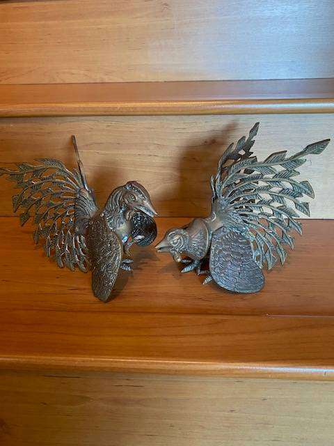 VINTAGE BRASS FIGHTING COCKS