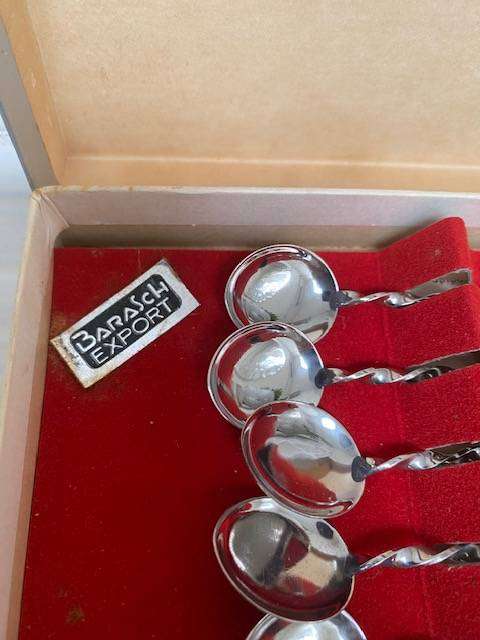 VINTAGE SET OF SIX TEASPOONS WITH SEMI PRECIOUS STONES