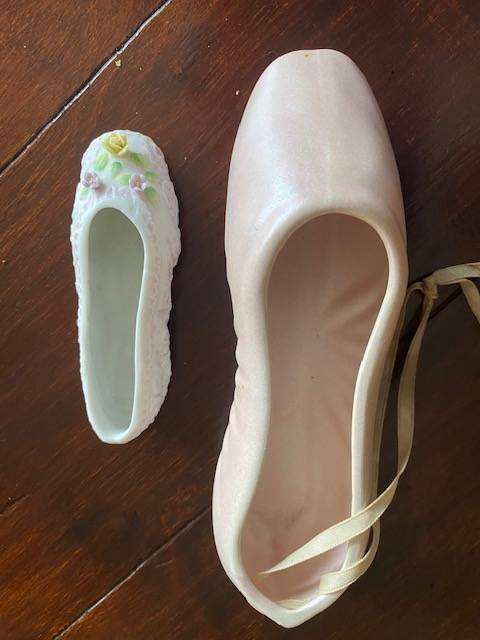 TWO VINTAGE BALLET SHOE ORNAMENTS