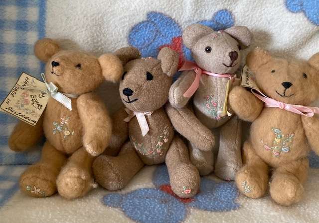 FOUR VINTAGE EMBROIDERED ARTIST TEDDIES