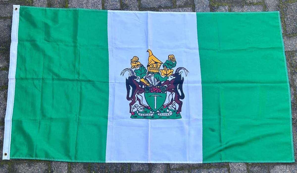 Rhodesian National Flag with Coat of Arms, 86 x 151 cm, Silk-Type Synthetic Material