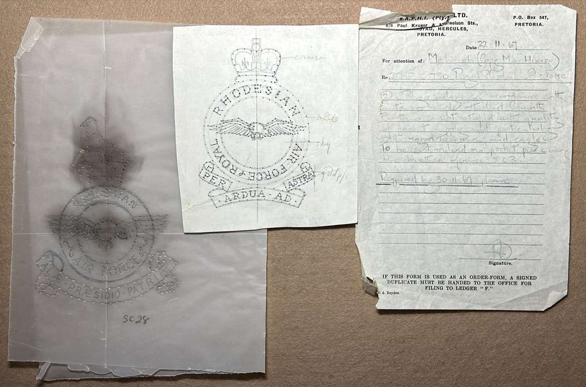 Rhodesian Air Force - RHAF BLAZER BADGE FACTORY DOCUMENTATION