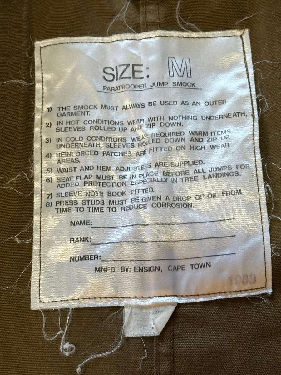 SADF PARA JUMP SMOCK (SLANGVEL) - NUTRIA, Mnfd by Ensign, Cape Town, Size Medium WITH FLASHES