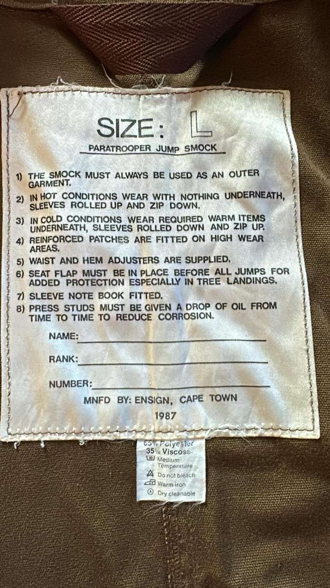 SADF Para Jacket (Slangvel) - Large - 1987 - Named STEYN