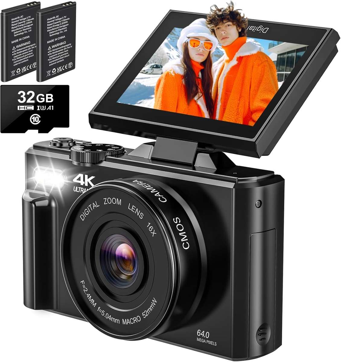 4K Compact Digital Camera, 64MP, 18x digital zoom