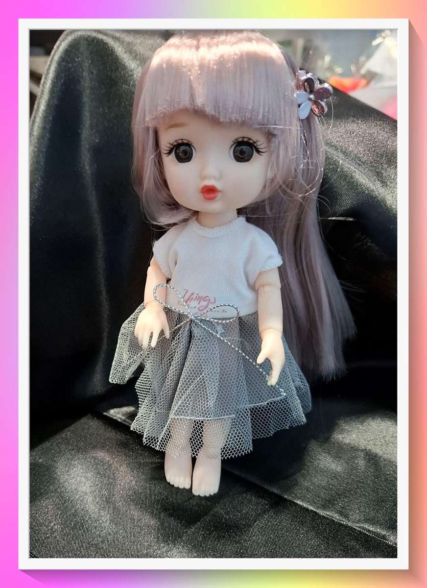Sweet little anime style doll with silver dress and surprise gift
