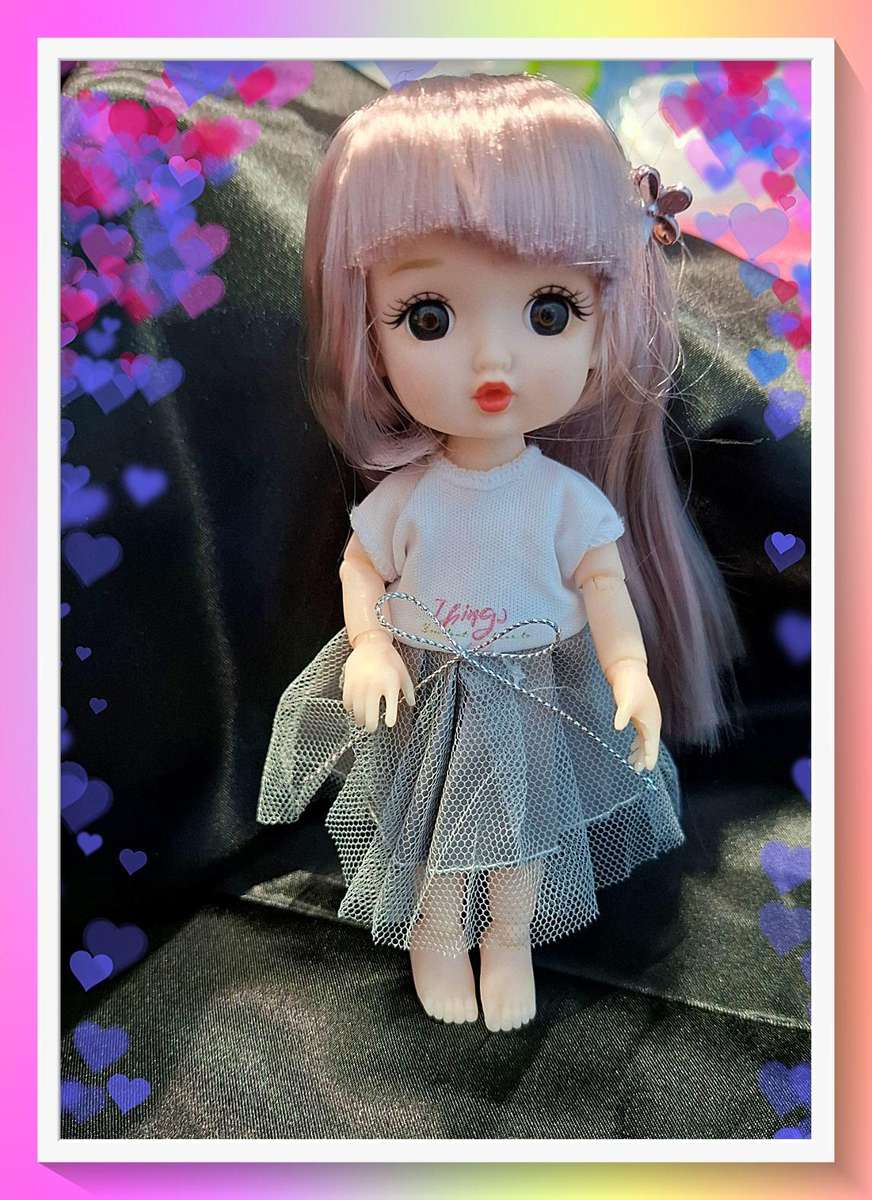 Sweet little anime style doll with silver dress and surprise gift