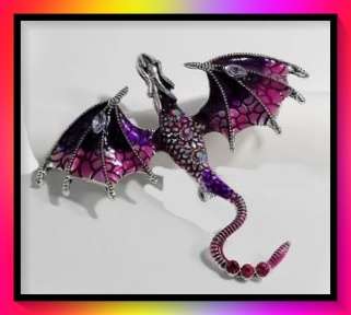Amazing pink and purple flying dragon brooch